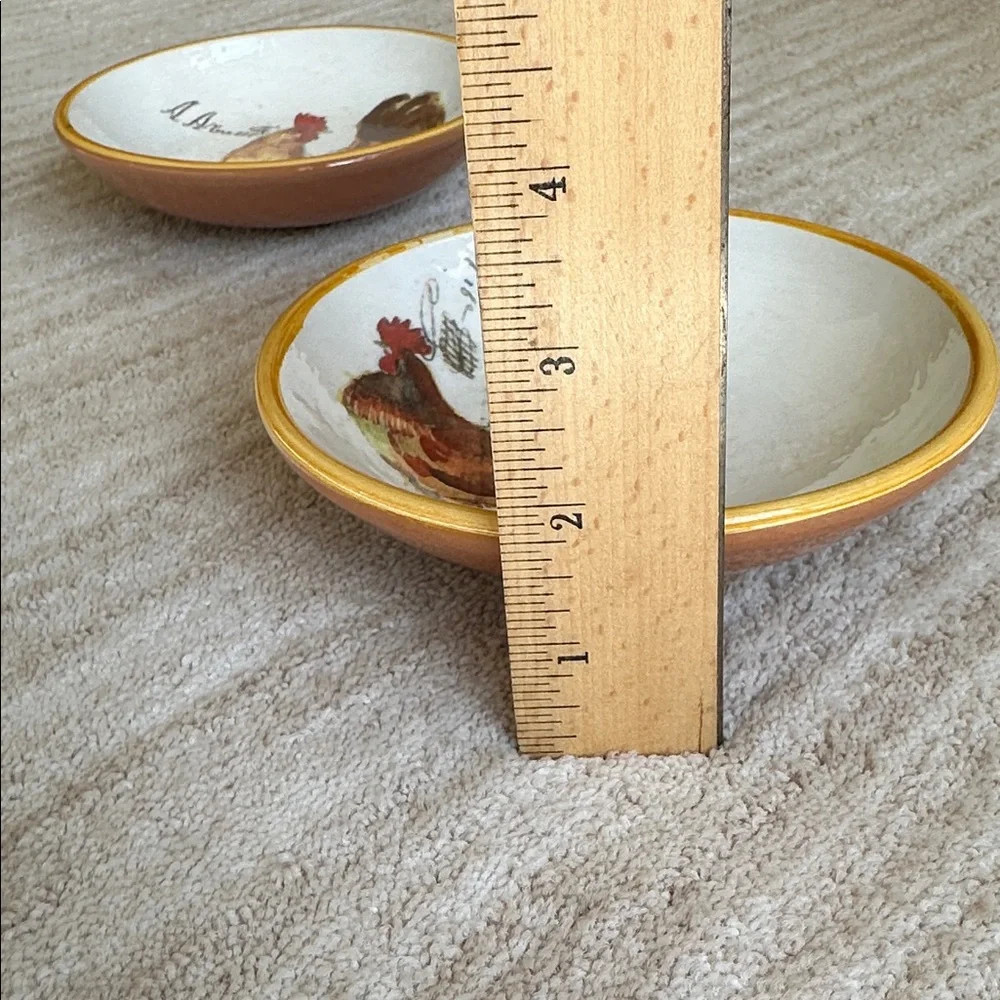 Set of 2 Williams Sonoma Rooster Script Individual Dipping Bowls Italy Farmhouse